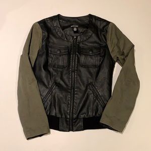 Stylish vegan leather and cotton bomber jacket